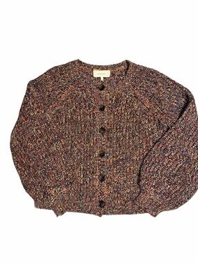 THE GREAT. Marled Knit Cardigan in Navy, Red & Cream
